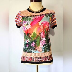 Desigual Multicolor Parrot Tropical Print Lightweight Top. Size XS